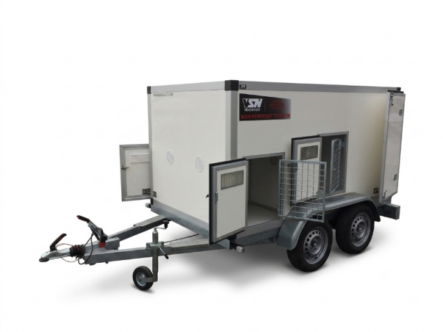 REMORQUE A CHIENS VSN DOG 4S DEUX ESSIEUX REMORQUE EQUIPEE DE 4 BOXES + COMPARTIMENT