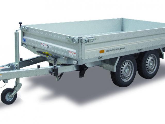 REMORQUE BENNE 2 ESSIEUX FREINES ALUMINIUM HUK ROUES DESSOUS